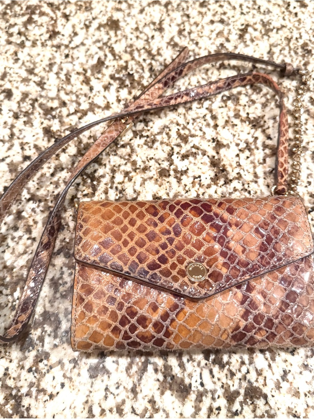 Michael Kors Brown Snake-Print Crossbody Wallet 6.5 x 4.5.